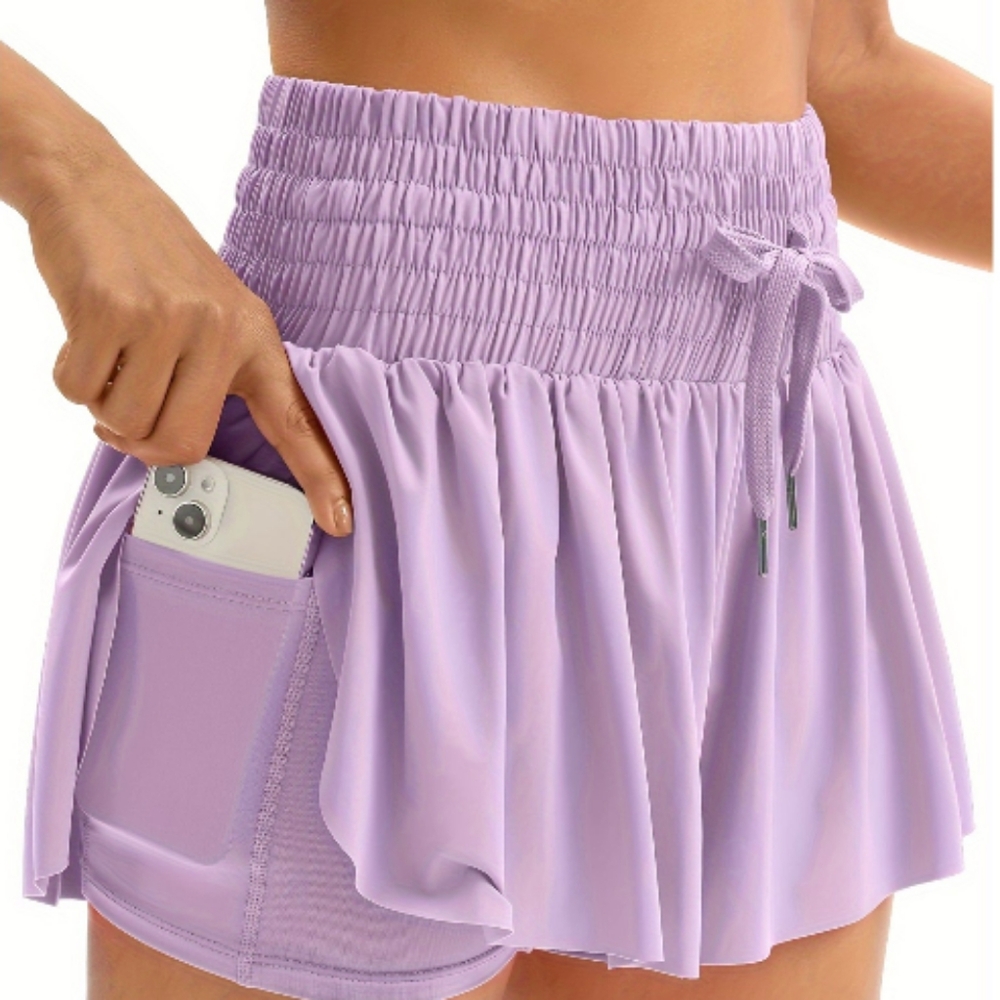 High Waist Purple and White Shorts with Wide Waistband